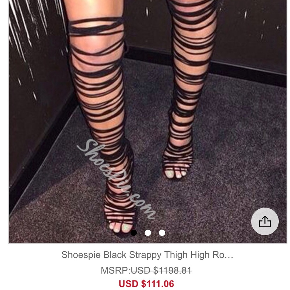 Black Strappy Thigh High Roman Sandals